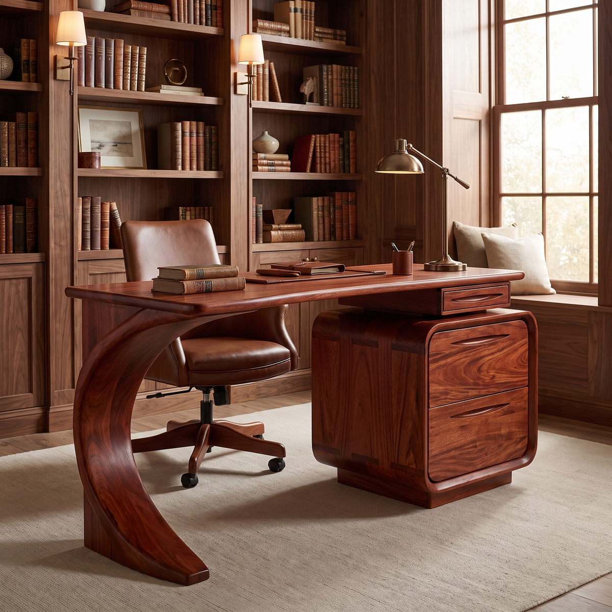 Aurelith Sculpted Solid Wood Desk With Drawers
