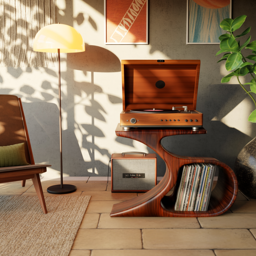Sonatone Sculpted Solid Wood Record Player Stand With Storage