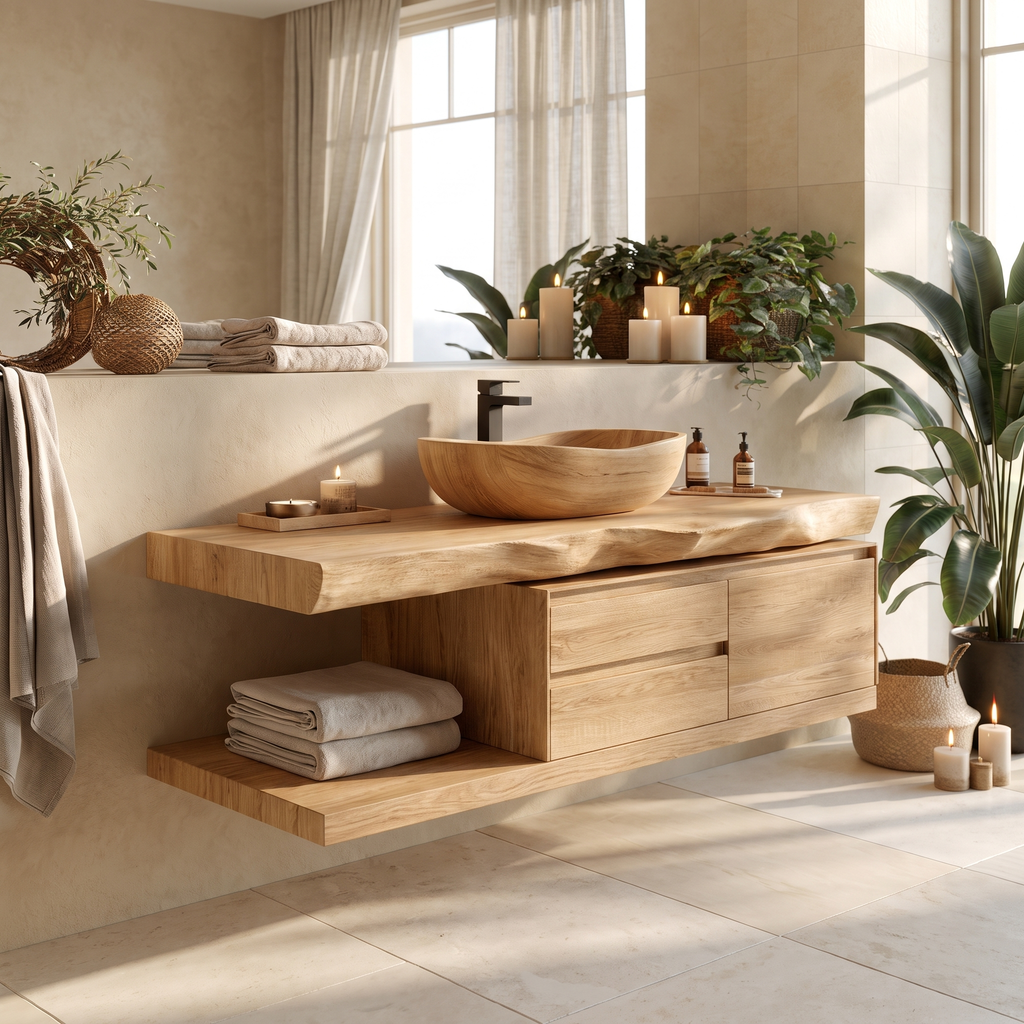 Vaelthorn Live Edge Solid Wood Floating Bathroom Vanity With Drawers