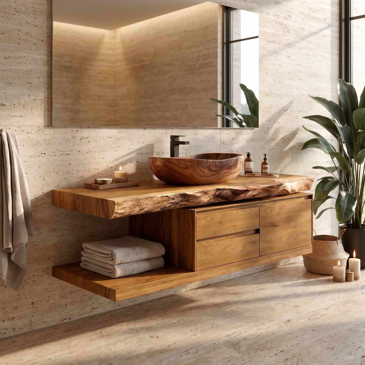 Vaelthorn Live Edge Solid Wood Floating Bathroom Vanity With Drawers