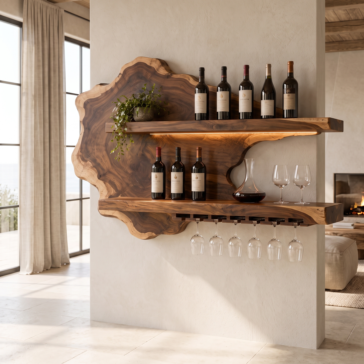 Sylelune Live Edge Handcrafted Floating Wine Shelf