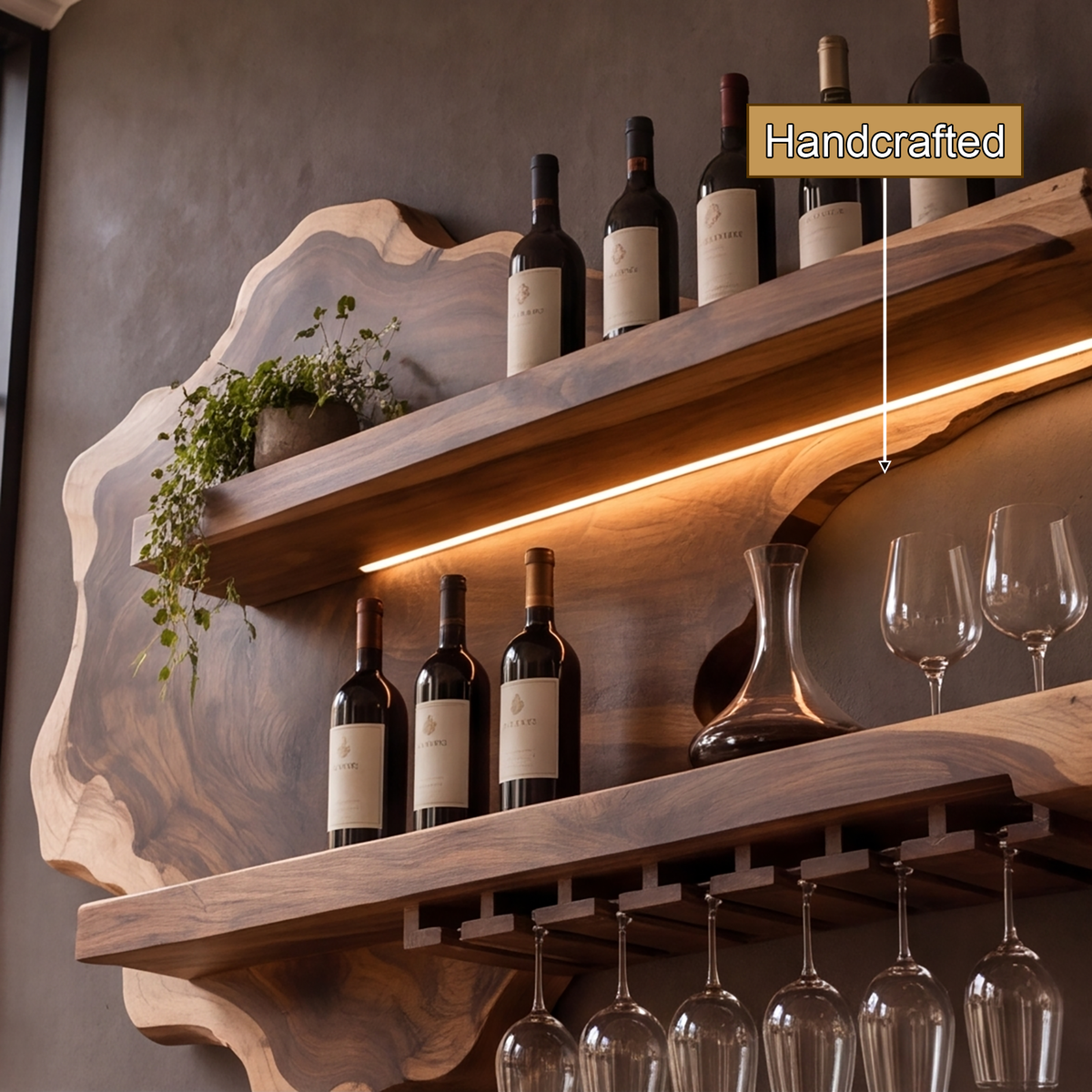 Sylelune Live Edge Handcrafted Floating Wine Shelf