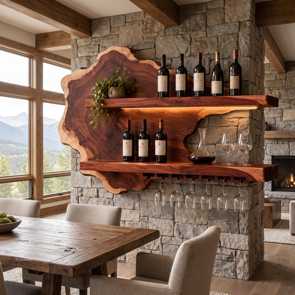 Sylelune Live Edge Handcrafted Floating Wine Shelf
