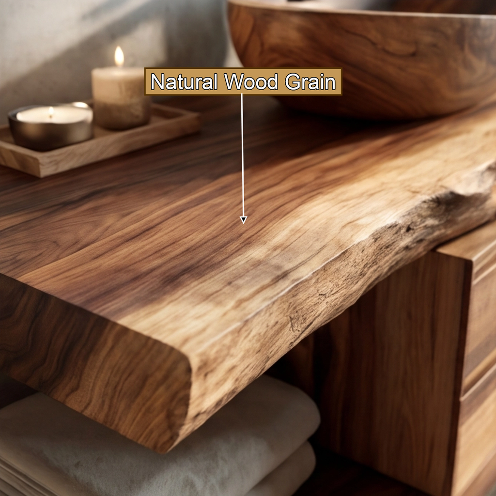 Vaelthorn Live Edge Solid Wood Floating Bathroom Vanity With Drawers