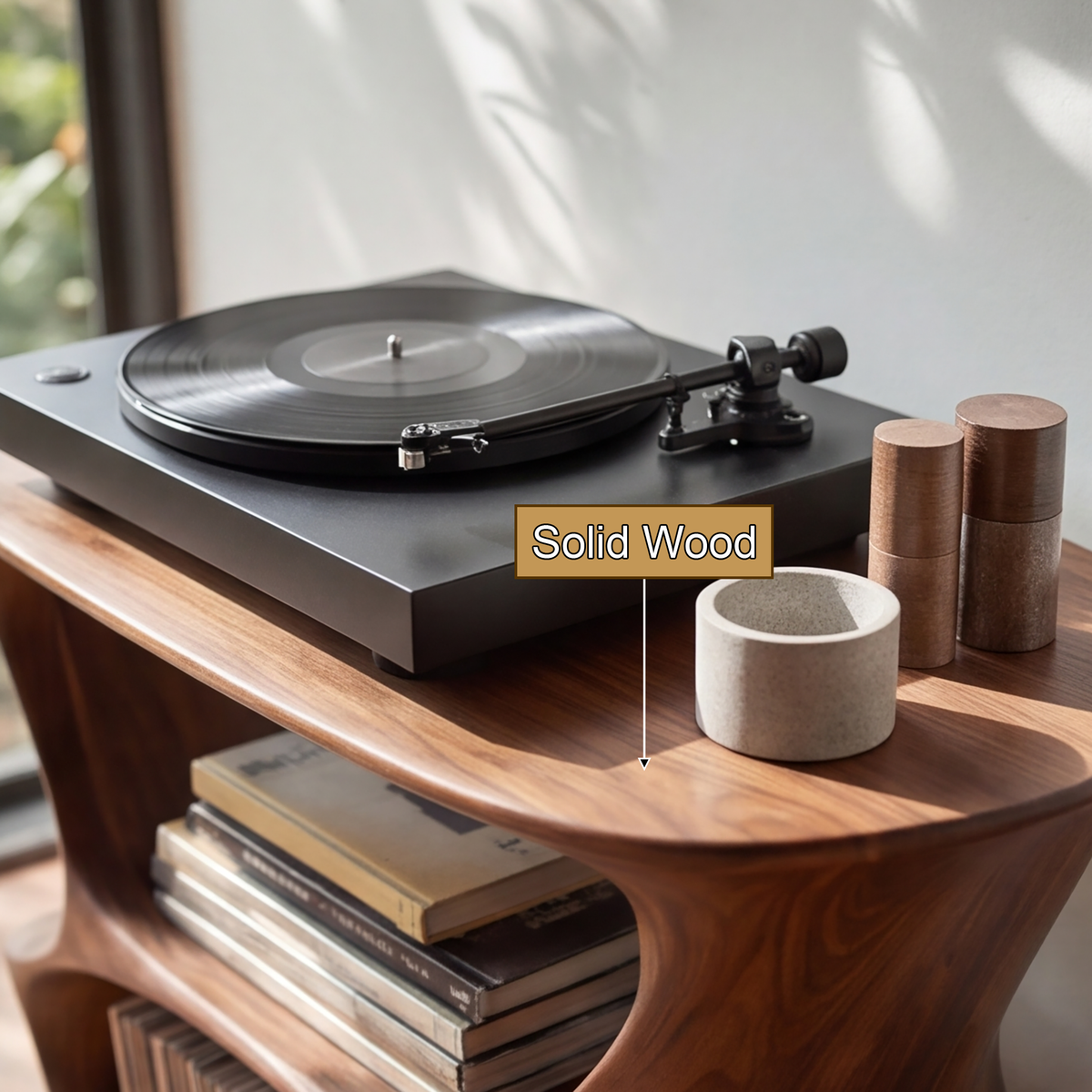Velnora Handcrafted Solid Wood Record Player Stand